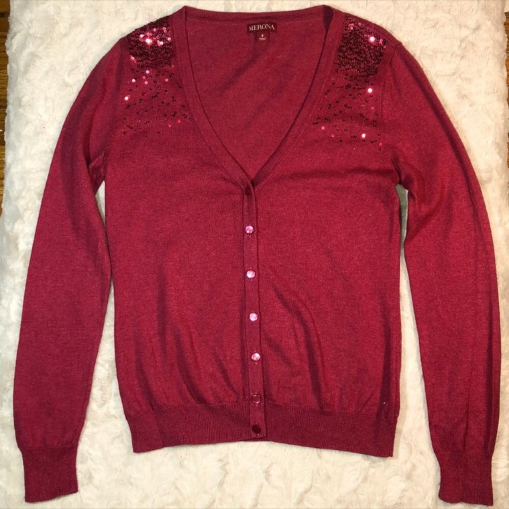 Rasberry color Cardigan with sequins